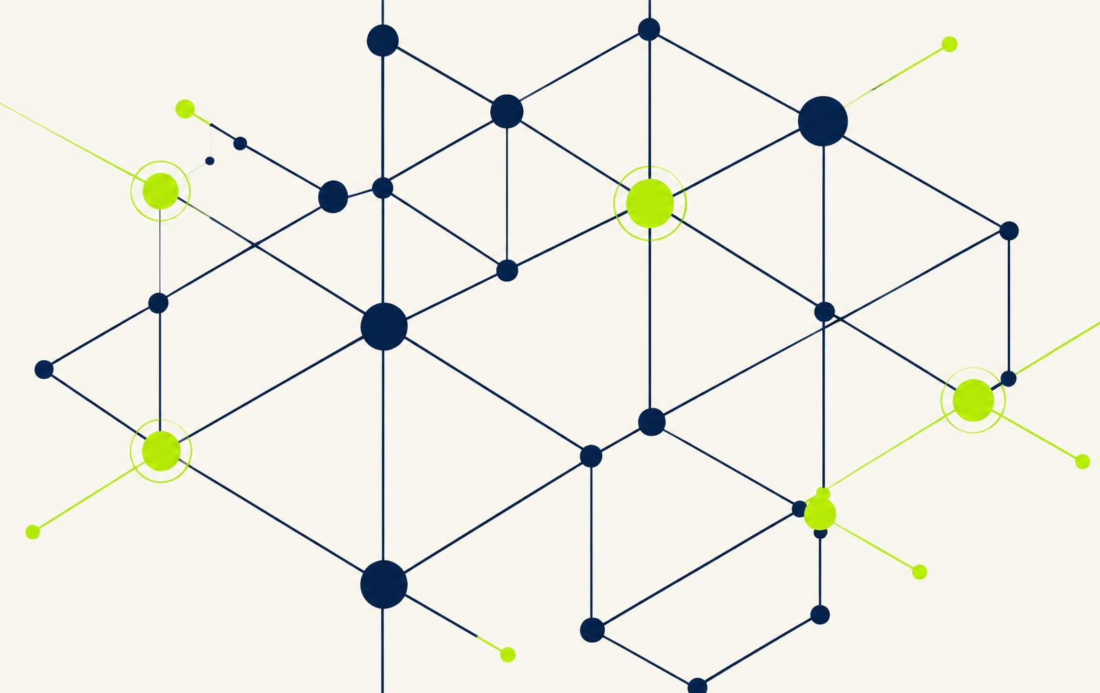 Abstract navy and lime node diagram representing connected systems